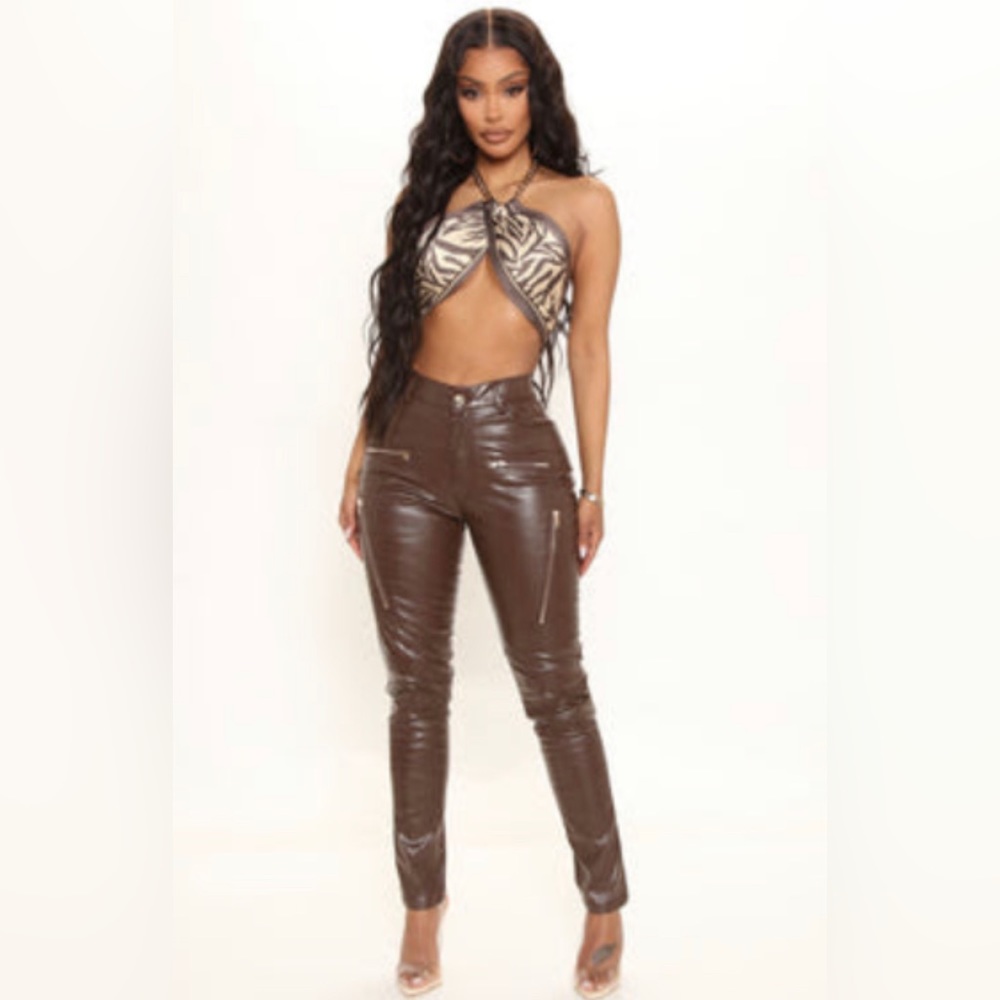 Fashion Nova Brown Leather Pants (XS)